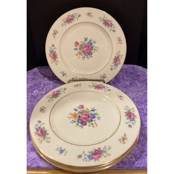 Lenox Rose J 300 Salad Plates‎ Plate Gold Trim Set Of 4 USA Vintage Cottagecore - Picture 1 of 3